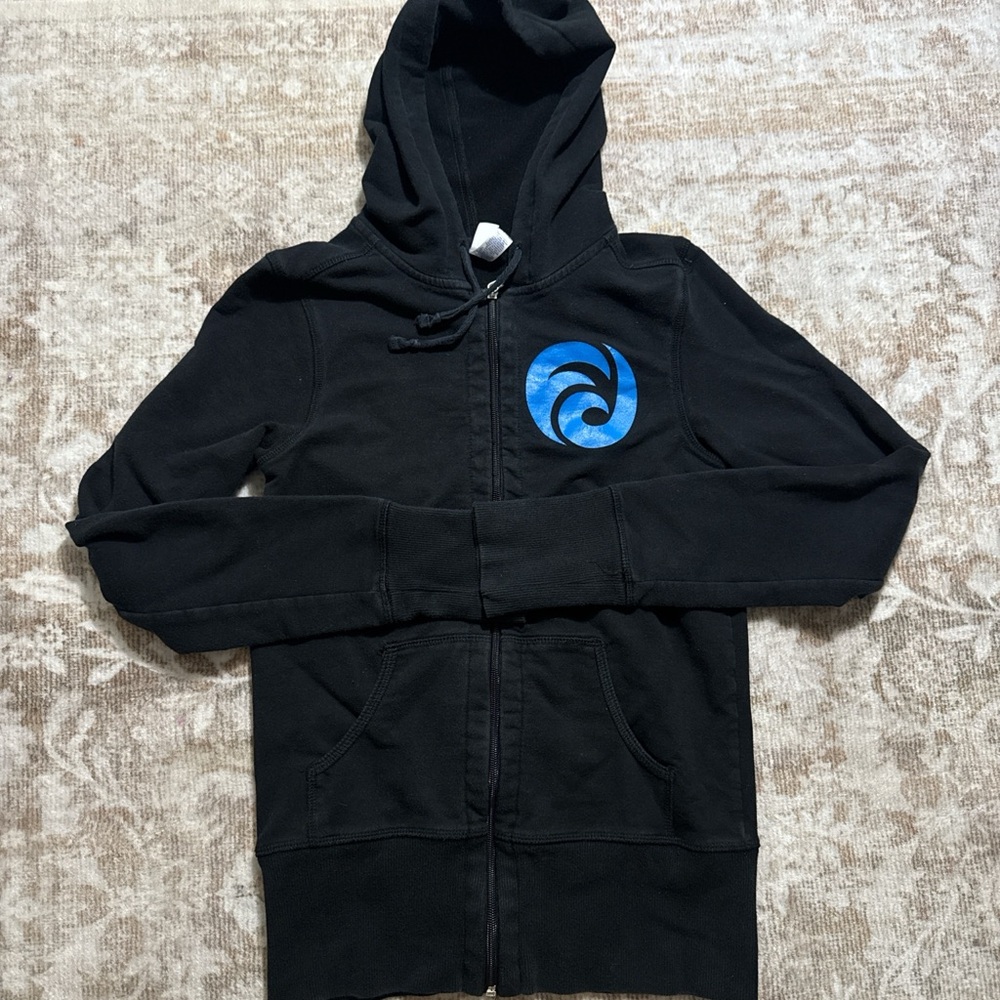 Ella Black Hoodie with Blue Emblem